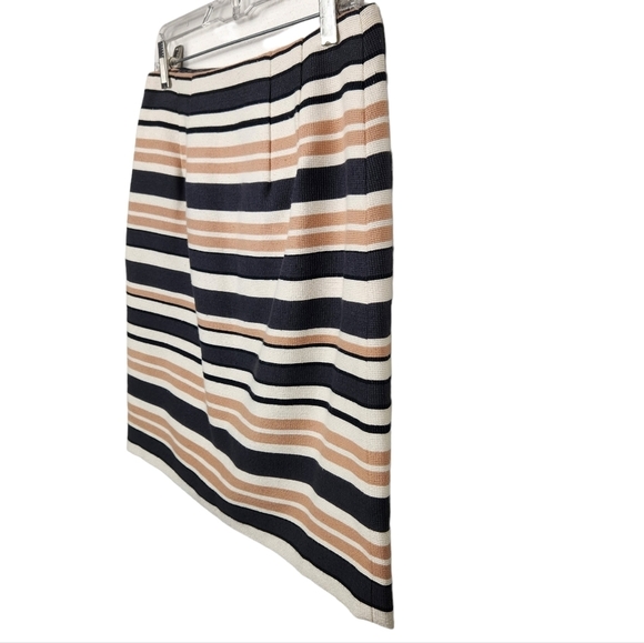 Ann Taylor LOFT Cream Tan Charcoal Black Striped Neutral Skirt Women's Size 2 - Picture 2 of 8